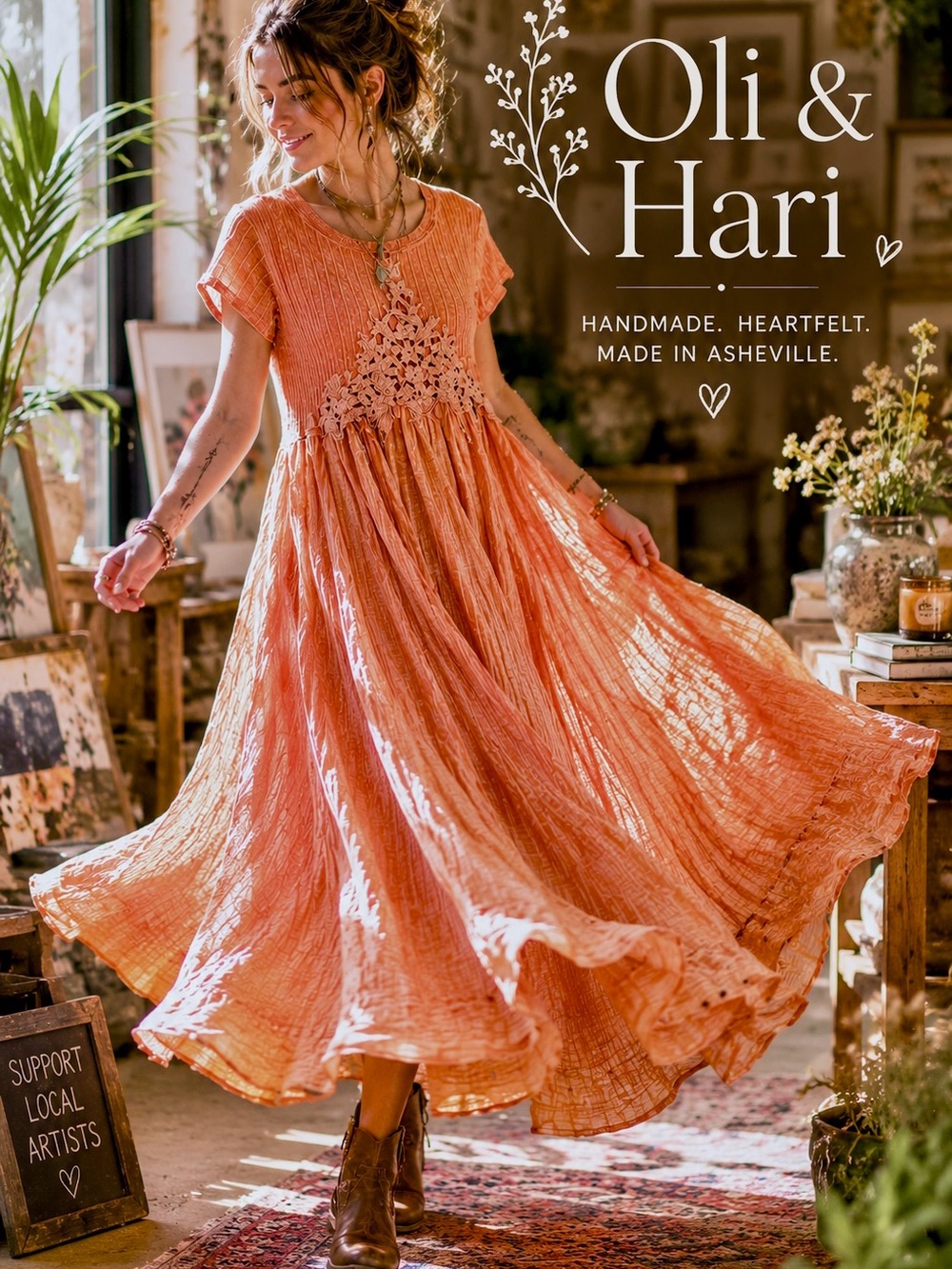 Oli & Hali Washed Cotton Crochet Meadow Boho Cottagecore Whimsy Dress Size L - Picture 1 of 9